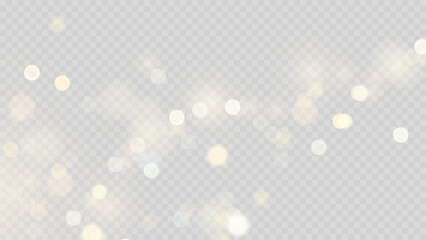 Golden dust light png. Christmas glowing bokeh confetti and sparkle overlay texture for your design. Stock royalty free vector illustration. PNG  © Vector light Studio