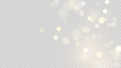 Golden dust light png. Christmas glowing bokeh confetti and sparkle overlay texture for your design. Stock royalty free vector illustration. PNG  © Vector light Studio
