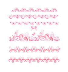Beautiful pink floral decorative seamless borders set for baby girl arrival greeting card, fashion embroidery, book decor or wedding in Barbie style. Part 2
