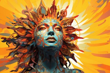 an abstract painting of a womans face with bright colors