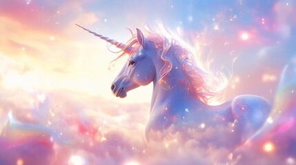Naklejka na ściany i meble The Enchanting Majesty - A Captivating Portrait of a Unicorn, the Symbol of Magic and Wonder.