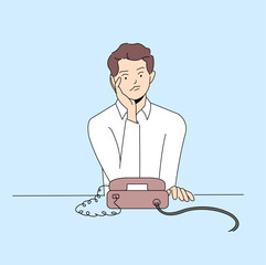 character of man with a phone waiting for phone call