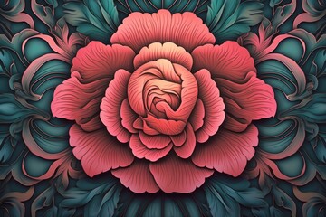 an artistic painting of a red rose on a green background