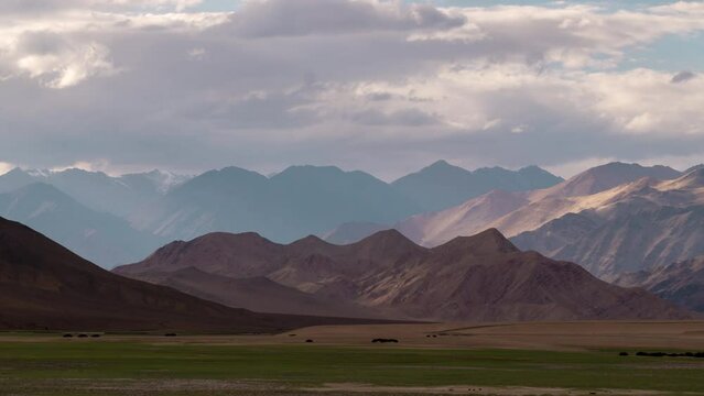 Timelapse of clouds and shadow over the rugged landscapes of Ladakh
