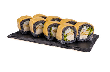 cheese rolls with black rice on white background for food delivery website menu 3