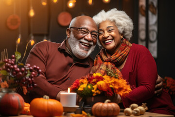 Happy elderly couple having Thanksgiving Day dinner. - Powered by Adobe