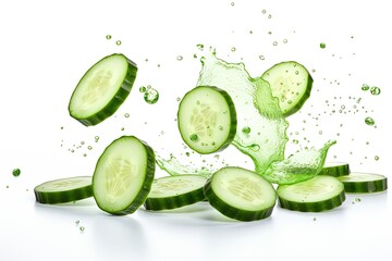 Cucumbers Falling Isolated on White © Boma