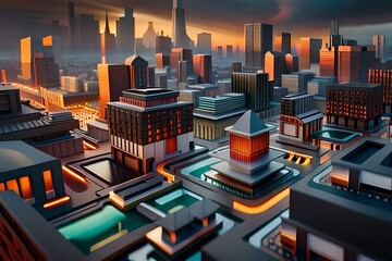Microchip town landscape on surreal motherboard