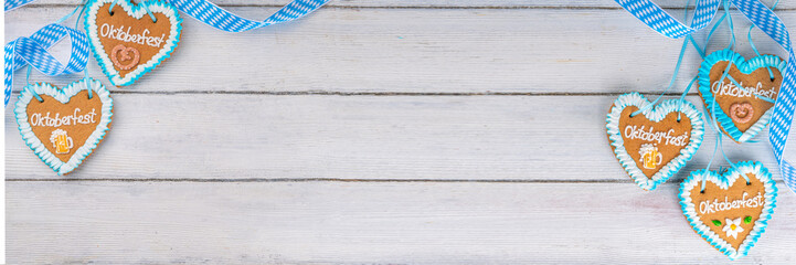 Background for Oktoberfest invitation, menu, greeting card, White wooden table or wall empty...