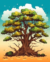 an illustration of a large tree with many leaves