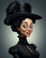 an illustration of a woman wearing a black hat