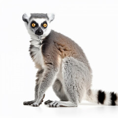 Fototapeta premium Madagascar lemur Lemur catta close-up isolated on white, cute exotic animal 