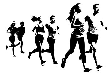 Fototapeta na wymiar Runner silhouette.Marathon run. Jogging ink drawings