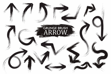 Collection of hand drawn grunge brush arrow in various directions and styles.
