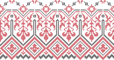 embroidered cross-stitch ornament national pattern Ukrainian Slavic.