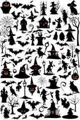 Fototapeta premium Set of silhouettes of Halloween on a white background. Vector illustration