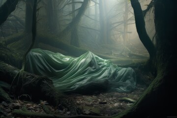 an image of a green blanket in a forest