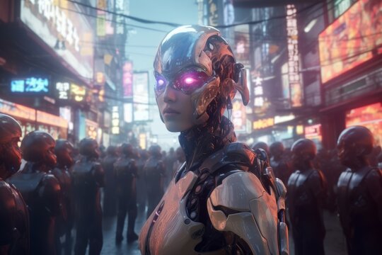 an image of a robot standing in a crowd of people