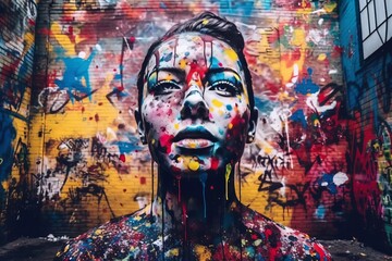 an image of a woman covered in colorful paint