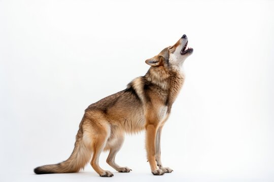 an image of a wolf howling in front of a white background