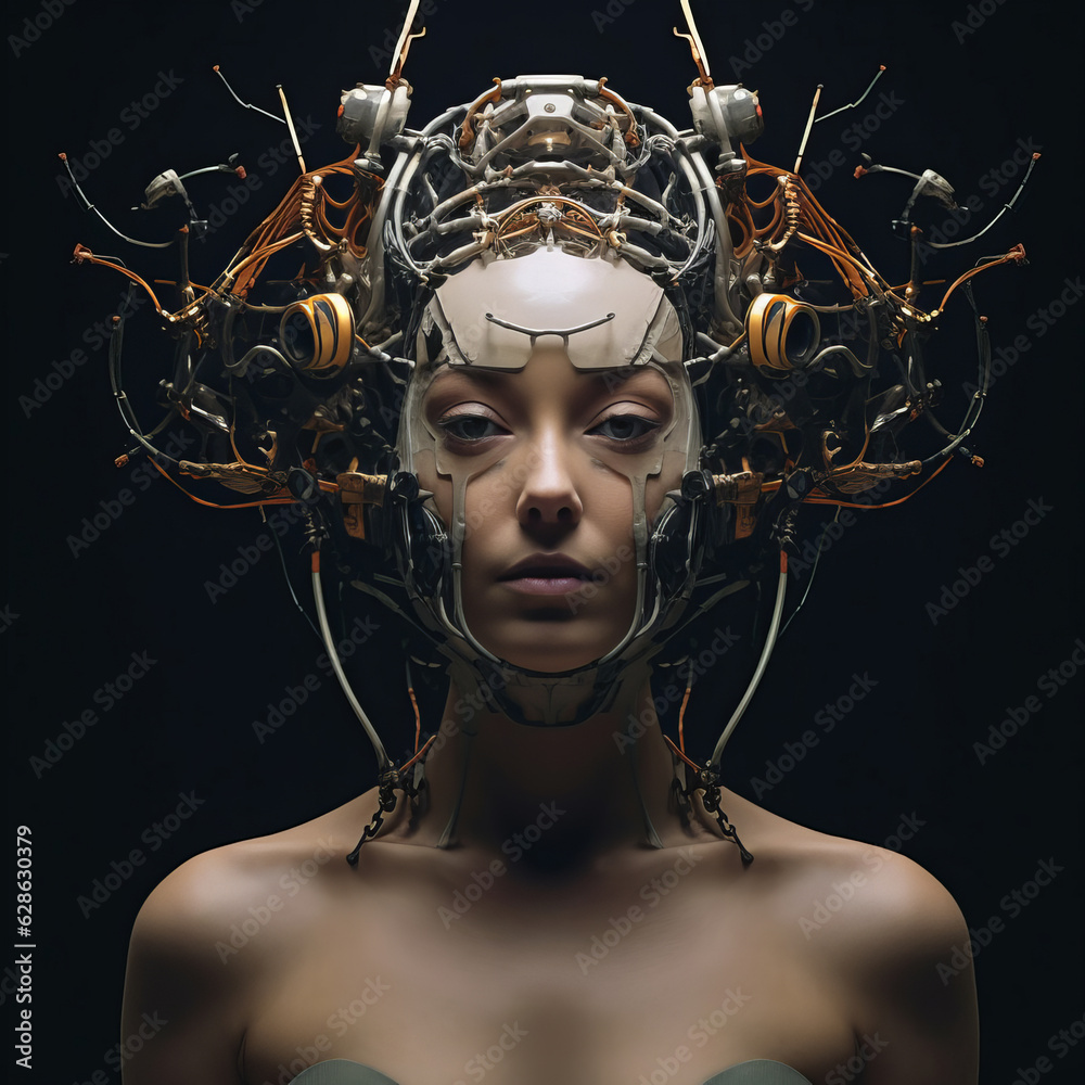 Canvas Prints an image of a woman with a head full of wires