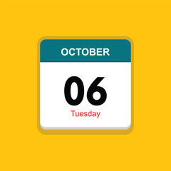 tuesday 06 october icon with yellow background, calender icon