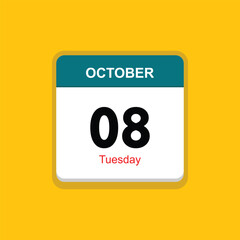 tuesday 08 october icon with yellow background, calender icon