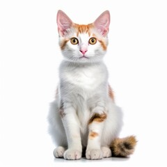 Obraz premium an orange and white cat sitting in front of a white background