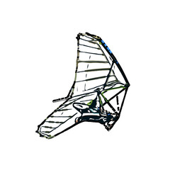 Color sketch of a person playing hang gliding with transparent background