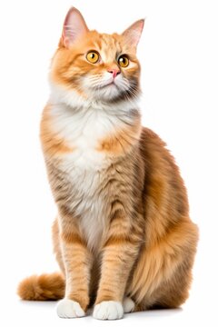 an orange and white cat sitting on a white background