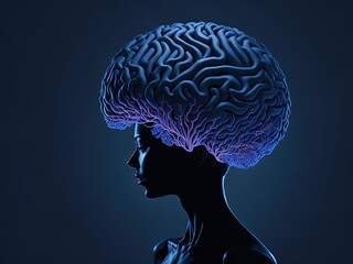 digital composite of female brain in blue background