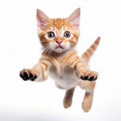 an orange tabby kitten is flying through the air