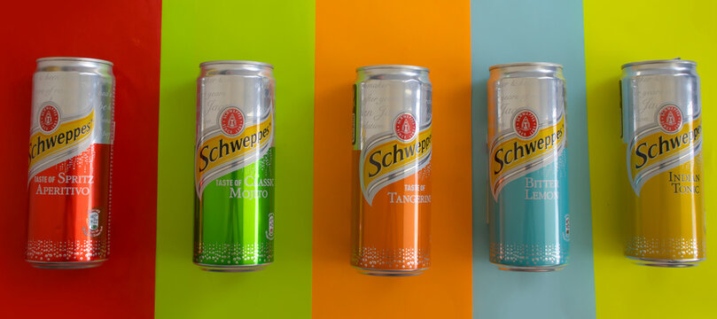 July 26, 2023 Ukraine city Kyiv iron can of Schweppers drink
