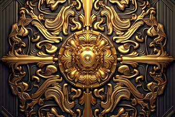an ornate gold and black design on a black background
