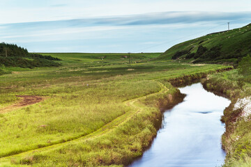 Fototapeta na wymiar Scottish countryside landscape in the Highlands, Thurso, Scotland