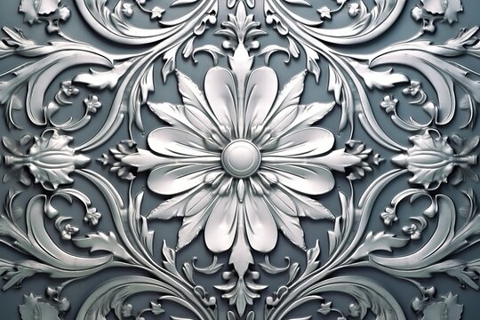 an ornate wallpaper with a flower on it