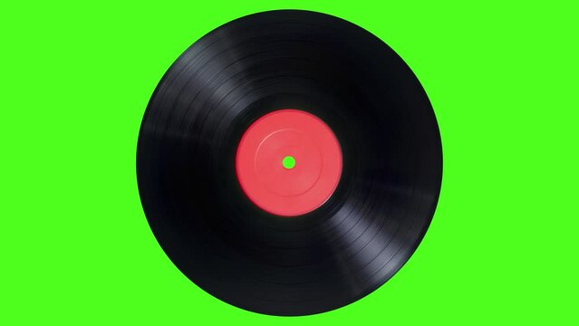 Vinyl Record is rotating on a green screen. Animation video retro vinyl on green screen background