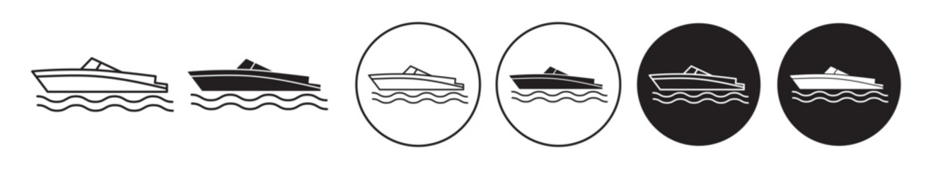 Speed boat icon set. motor speedboat, motorboat or yacht vector symbol - obrazy, fototapety, plakaty