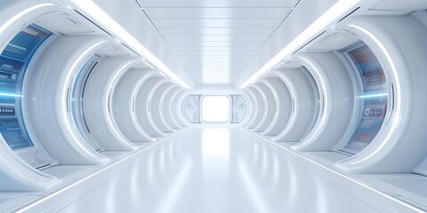 White corridor, tunnel in spaceship or future building. Generated AI