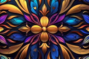 colorful abstract floral design on a black background