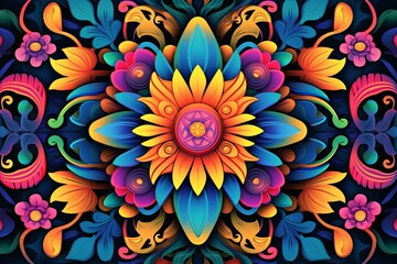 colorful floral design on a black background