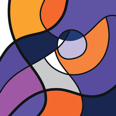 Bright abstract wall art with multicolored round shapes and black lines