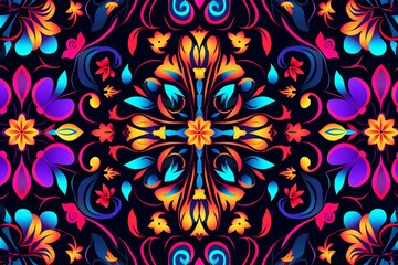 colorful floral pattern on a black background
