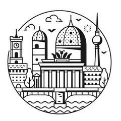 Travel Berlin Circle Icon in Line Art Design