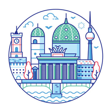 recommend clip art: Travel Berlin Circle Icon in Line Art Design