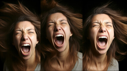 four different images of a woman with her mouth open