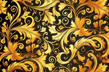 golden floral pattern on a black background