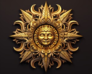 golden sun face on a black background