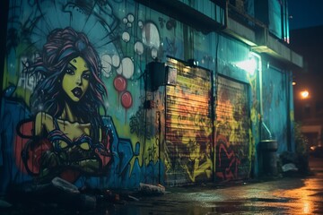 Fototapeta premium graffiti on the side of a building at night
