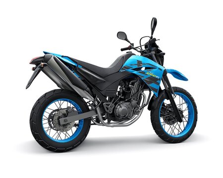 Japan, Tokyo. July 28, 2023. Blue Yamaha XT660R enduro motorcycle dual purpose on a white background. 3d rendering.